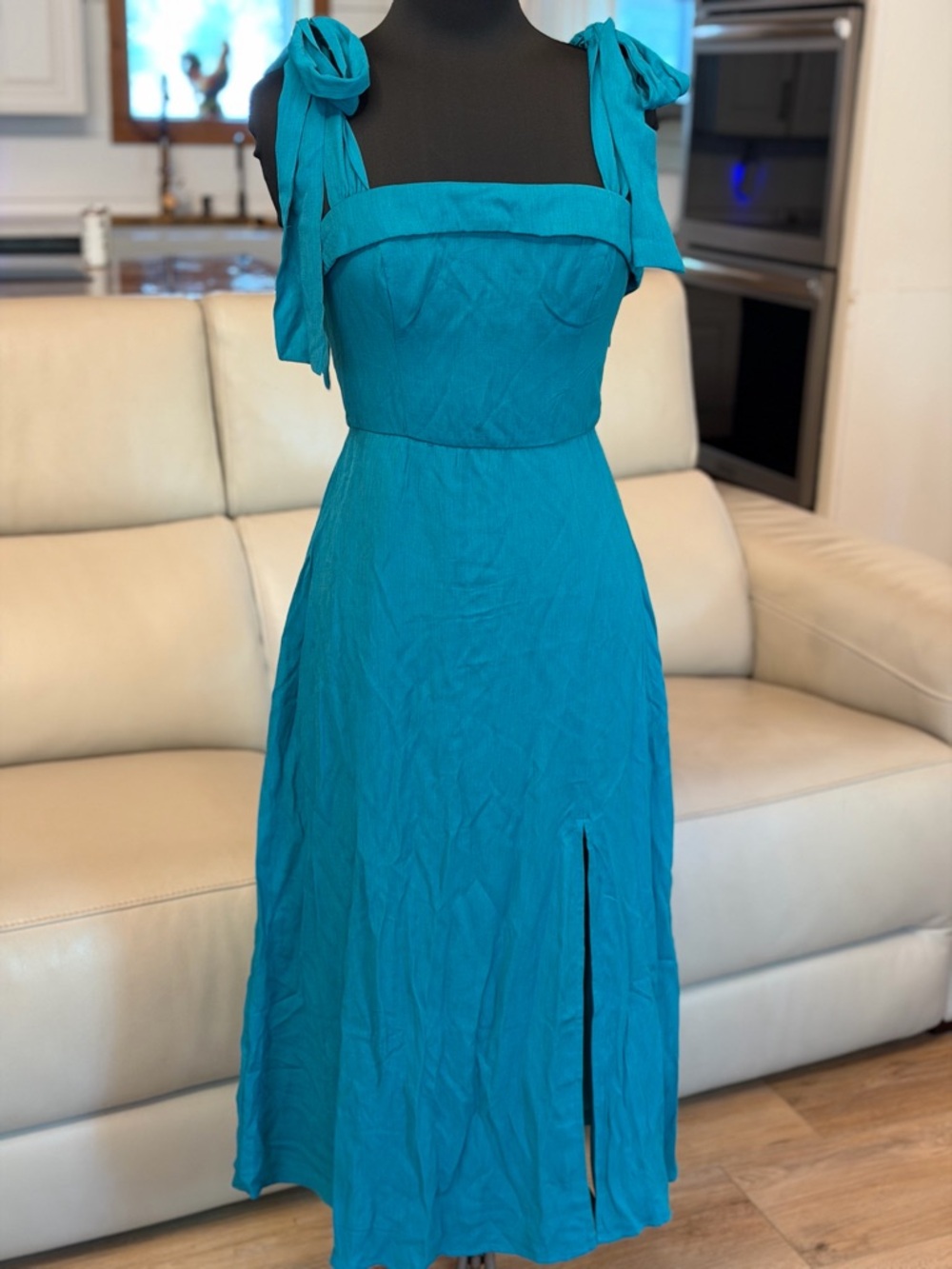 Francesca's Collections Teal Midi Dress with Tie Shoulders